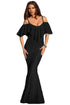 Spaghetti Straps Ruffled Off Shoulder Black Mermaid Dress